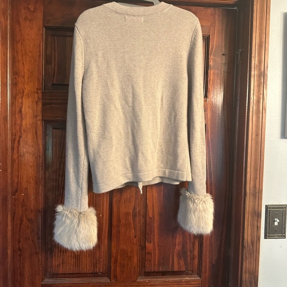 Banana Republic Beige Cardigan with Faux Fur Cuffs - Picture 3 of 3